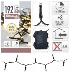 Osvětlení vánoční 15m 192LED teplá BÍ, 8 funkcí, ZE IP44 č.1