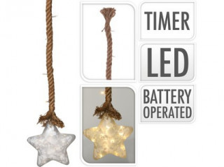 Osvětlení HVĚZDA LED 15cm skl.BÍLÁ, na laně 95cm s časovačem č.1
