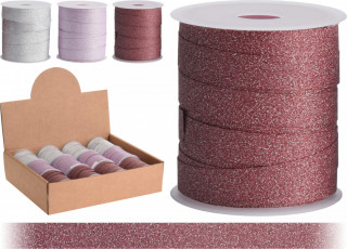 Stuha vázací 10mx1cm GLITTER mix BORDO/RŮŽ/STŘ č.1