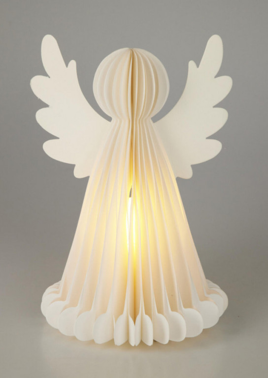 Dekorace ANDĚL 28cm 6LED papír BÍ, s časovačem