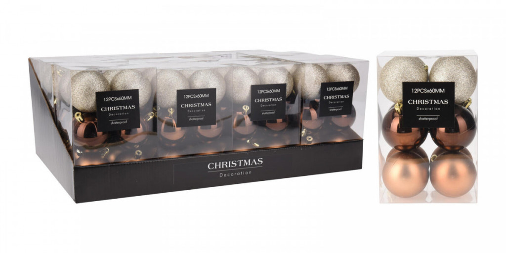 Ozdoba vánoční KOULE pr.6cm HN,ZLA mix (12ks)