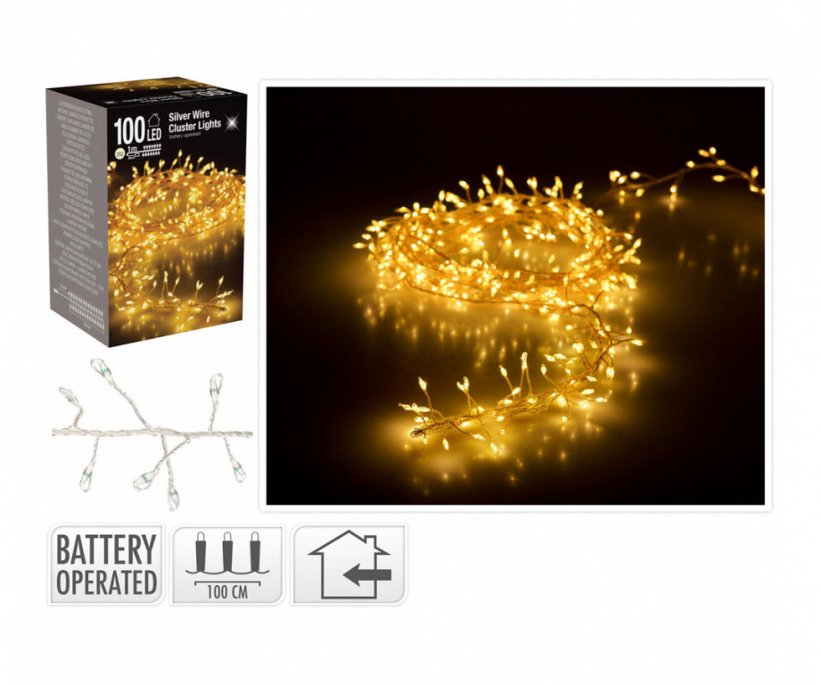 Osvětlení vánoční 1,0m 100LED teplá BÍ, STŘ drát