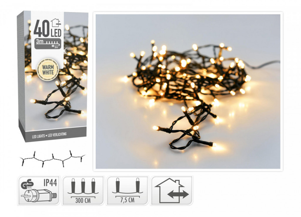 Osvětlení vánoční 3m 40LED teplá BÍ, ZE IP44