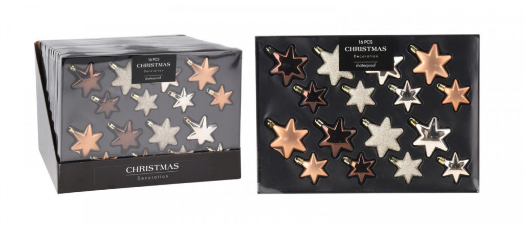 Ozdoba vánoční HVĚZDA (8x6cm/8x5cm) HN,ZLA mix (16ks)