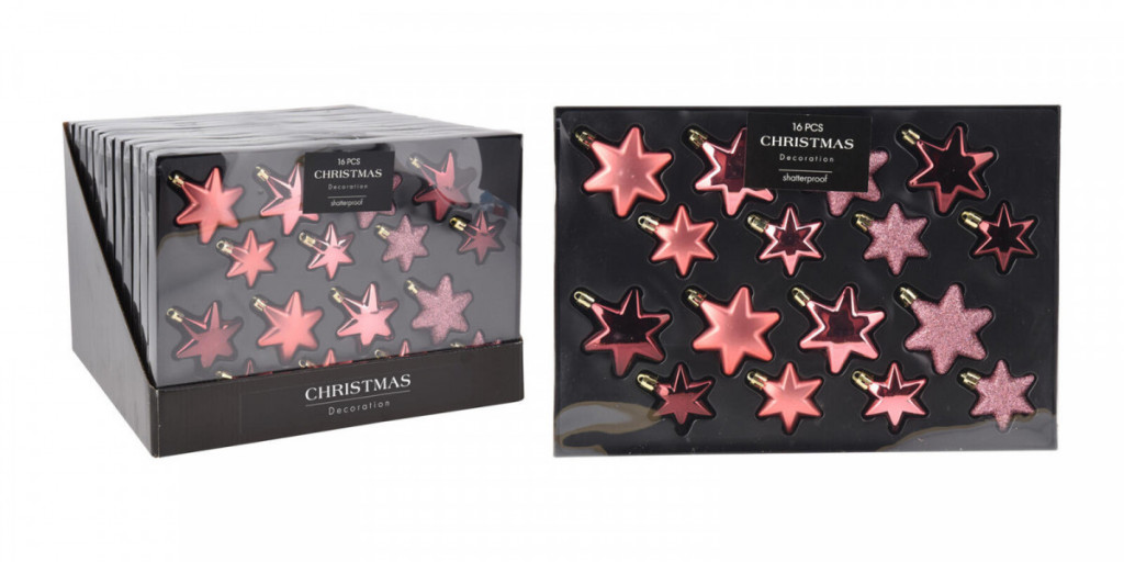 Ozdoba vánoční HVĚZDA (8x6cm/8x5cm) RŮŽ mix (16ks)