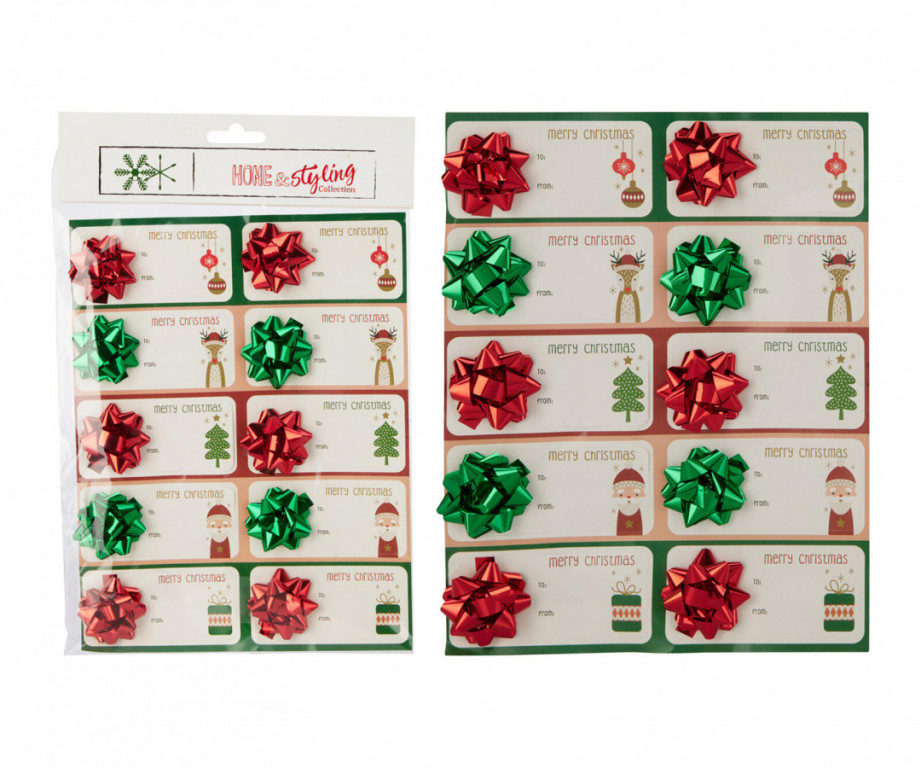 Jmenovka vánoční samolepicí s mašlí mix (10ks)