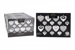 Ozdoba vánoční SRDCE 4,5cm/6,5cm STŘ mix (8+8ks) č.1