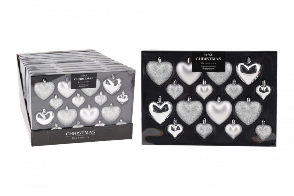 Ozdoba vánoční SRDCE 4,5cm/6,5cm STŘ mix (8+8ks)