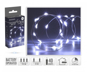 Osvětlení vánoční 1,95m 40LED studená BÍ, drát, s časovačem č.1