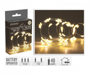 Osvětlení vánoční 1,95m 40LED teplá BÍ, drát, HVĚZDY č.1