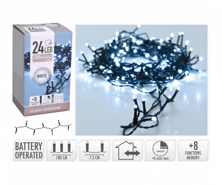 Osvětlení vánoční 1,8m 24LED studená BÍ 8funkcí s časovačem