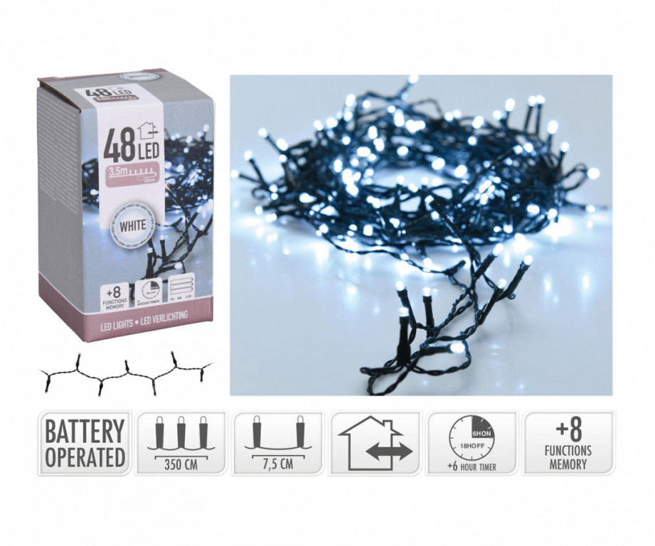 Osvětlení vánoční 3,5m 48LED studená BÍ 8funkcí s časovačem