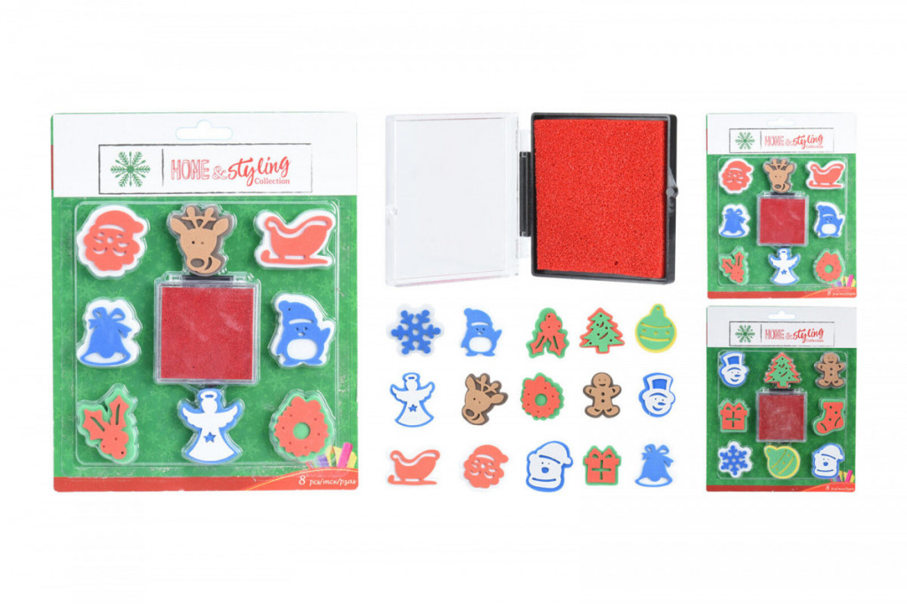 Razítka vánoční + polštářek sada 9díl.