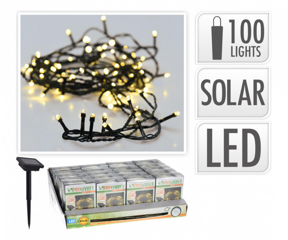 Osvětlení vánoční solární 2m 100LED teplá BÍ, drát