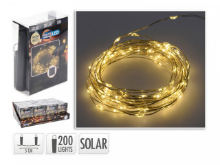 Osvětlení vánoční solární 10m 200LED teplá BÍ, drát č.1