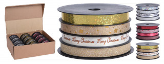 Stuha vázací 4mx1cm GLITTER mix STŘ/ZLA/ČRV (4ks) č.1
