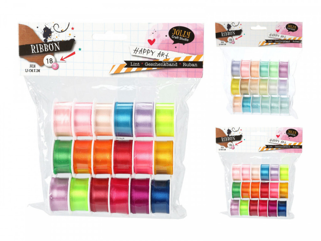 Stuha vázací 2m, š.1,5cm, mix barev (18ks)