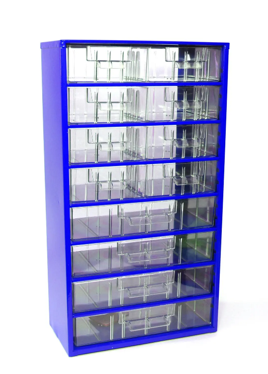 skříňka 2 velikosti 8 stř.,4 vel.zásuvky 30,5x55x15,5cm kov.MO